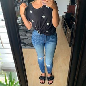 Black Tee with Sequin Stars